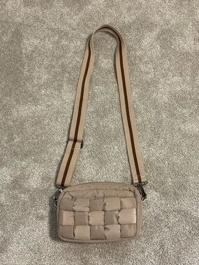 Sol and Selene Tan Quilted Crossbody Bag | Woven Puffer Purse